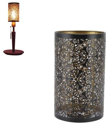 2Pcs Metall Lampenschirm Klein, Nachttisch Lampenschirm Vintage Schwarz Dekorative Lampenschirme Hohl Schnitzen Metall Zylinderförmige Muster Tischlampe Schatten für Schlafzimmer Wohnzimmer Büro