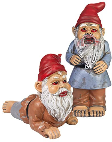 BRUBAKER Gartenzwerge Set Zombie - Grusel Zwerge stehend und liegend - Halloween Gartenfigur Lustig - Dekoration Wetterfest für Garten Campingplatz - Horror Gartendeko für außen