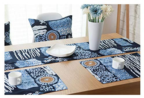 Lieson Tischläufer Dekostoff, Seide Tischläufer Abwaschbar Couchtisch Tischläufer Weihnachten Vintage Blumen mit Quasten Marineblau 30x180CM
