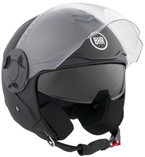 BHR Casco Jet Doppia Visiera 830 FLASH, Casco Scooter Omologato ECE 22.06, Casco Moto Jet Leggero & Confortevole con Visiera Interna Parasole, Nero Opaco, M
