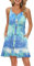 WNEEDU Vestido Mujer Verano Playa Correa Vestidos Corto Cuello en V Casual con Bolsillos Teñida Azul Verde Blanca M