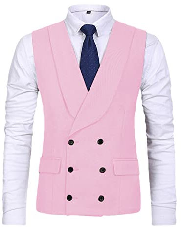 Deepsko Vestito da uomo Gilet doppio petto due tasche Vintage Suit Vest, rosa, XL
