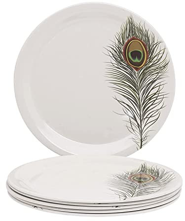 Mor Pankh - Set di 6 piatti da portata in melamina, forma rotonda, infrangibili, 27,9 cm