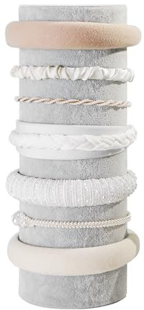 Justsoso Stirnband-Halter, Organizer, weicher Samtturm, Haarbandständer, vertikaler Haarreif, Zubehör, Schmuckaufbewahrung für Frauen und Mädchen (grau/beigefarbener Samt)