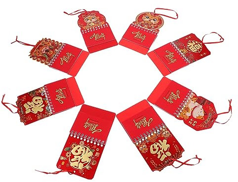 Ciieeo Kalenderdekor Im Chinesischen Stil Mini-wandkalender Aus Aluminiumfolie 2024 Jahresplaner 8-teiliges Set Mit Gemischten Mustern