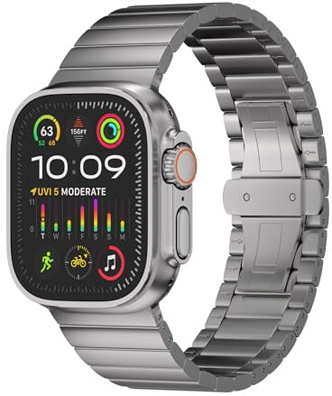 Ultra Supply Co. Pulsera de eslabones de titanio con cierre plegable, compatible con Apple Watch Ultra 2 y Series 10 (46/49 mm), revestimiento DLC resistente a los arañazos, impermeable y resistente