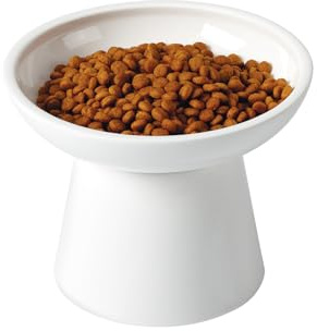 LoeJan Elevated Food and Water Bowls Set, Extra Wide and Raised Ceramic Feeder, Anti-Vomit Whisker-Free Pressure Cat Feeding Bowl for Kittens Adult Cats Small Dogs (White, Food Bowl)