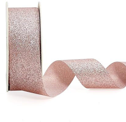 AOKSUNOVA Ruban métallique à paillettes pour cadeau de mariage - Doré rose - 2,5 cm x 22,8 m