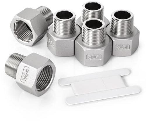 Bwintech Lot de 6 connecteurs hexagonaux en acier inoxydable 304 pour raccord de tuyau - 6,35 mm mâle vers 1,27 cm femelle - Filetage BSP