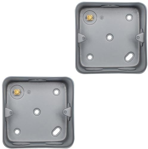 2 Pack 1 Gang 40mm Surface Mount Metal CLAD Back Box Switch Socket Rounded Earth - Heavy Duty Strong Wall Plate Holder