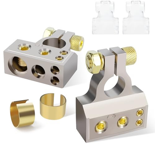 Battery Terminals, 2/4/8/10 Gauge Battery Terminal Connectors with Shims and Protective Covers, Car Battery Cable Ends, 1 pair