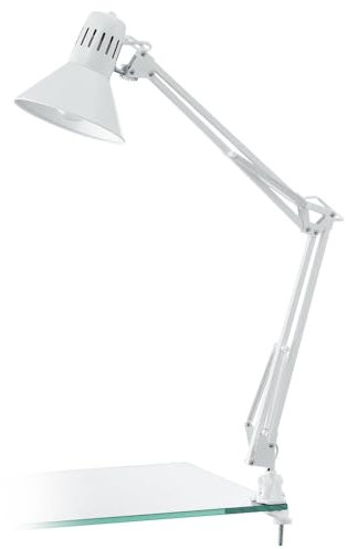 Britalia White Fully Adjustable Clamp On Vintage Retro Table Desk Task Light with Inline Switch & Plug | 73cm Length | 1 x ES E27 Lamp Bulb Required | UK Approved | Reading Study Light