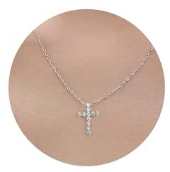 TINGN Kreuz Kette Silberkette Damen, 14K Vergoldet Kreuz Kette Damen Personalisierte Kette mit Kreuz Kristall Anhänger Silber Kreuz Halskette für Frauen Geschenke Modeschmuck für Frauen und Mädchen