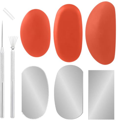 3 Sizes Rubber Pottery Clay Ribs & 3 Pcs Stainless Steel Pottery Clay Sculpture Scraper & 1 Clay Ceramic Needle & 1 Pottery Sculpture Feather Wire Texture Tool for Sculpture Pottery