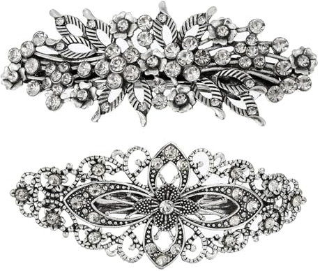 2 Stück Haarspangen mit Vintage-Blumen, Strasssteinen Retro Haarspangen, Haarspangen mit Vintage-Blumen, Blumen-Haarspangen für Damen, Braut-Haarspangen mit Kristallblumen, für Frauen