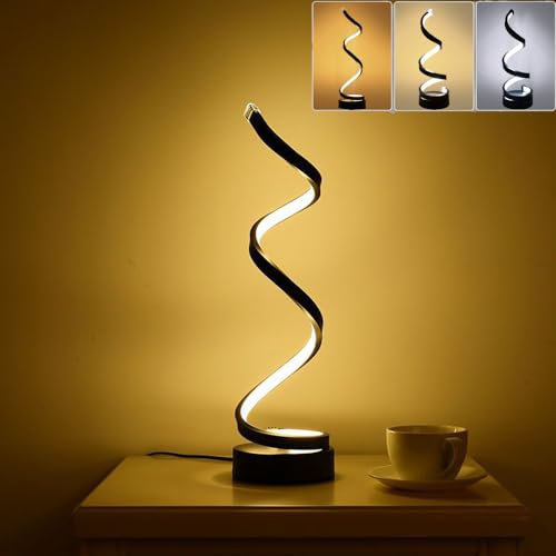 Mengjay Dimmbare Tischlampe – SpiralföRmige Moderne Nachttischlampe Mit 3 Farben Von Led-Lichtern – Kleine Dekorative Lampe FüR Zuhause, Wohnzimmer (Schwarz)