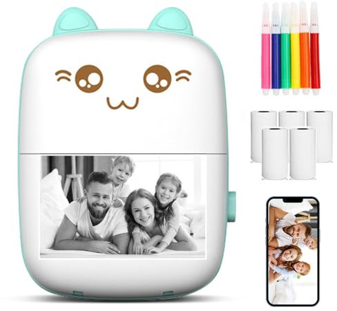 DAJASD Mini Drucker, Tragbarer Mini Fotodrucker für Smartphone, Thermodrucker Taschendrucker mit 5 Thermopapier & 5 Stifte, Etikettendrucker für Lernhilfe, Lernnotizen, Journal für iOS&Android