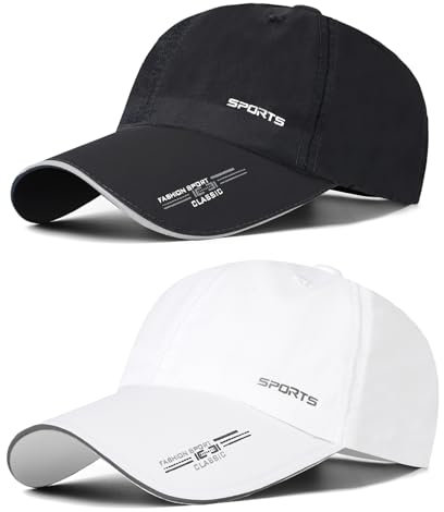 AYPOW 2 Pcs Baseball Cap Herren Damen, Schnelltrocknend Basecap Running Cap mit Reflektierende Krempe Unisex, Leichte Schildmütze Verstellbar Draußen Kappen Sonnenhut Golff Tennis Cappy Sommer Caps