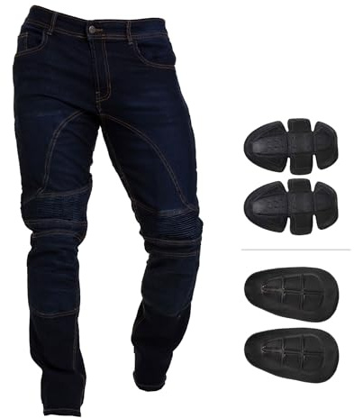 Juicy Trendz Men's Stretch Denim Biker Jeans CE Removable Armor Pads | Stretch denim motorcycle fabric, protective Aramid lining, removable knee & hip pads, tactical biker safety & style fit