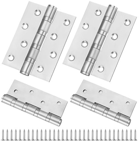 Silver Butt 4 Inch Internal & External Heavy Duty Stainless Steel Ball Bearing Hinges - 4 Packs for Wood, Windows & Furniture