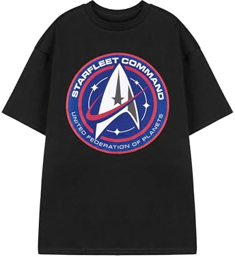 Star Trek Herren Kurzarm T-Shirt | Sternenflottenkommando Logo Grafik T-Shirt in Schwarz | Klassische Sci-Fi-TV-Serienbekleidung | Offiziell Lizenziertes Merchandise für Trekkies