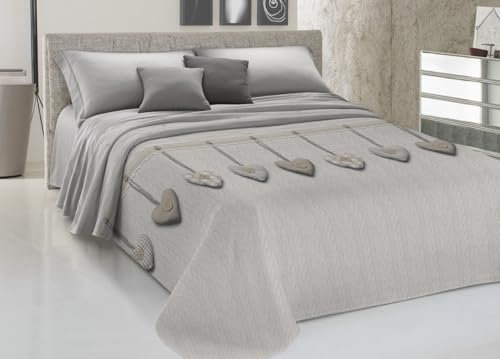 BIANCHERIAWEB Tagesdecke Piqué Frühling Sommer 100% Baumwolle Design Herz hängend Einzelbett Beige