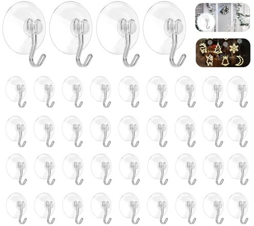 MHMondawn 42 Set edelstahl 40mm Transparente Saugnapf Haken - saugnäpfe für fenster, Saugnäpfe, mini saugnapf haken, saugnapf haken durchsichtig, saugnäpfe mit haken
