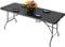 NOVECRAFTO 6ft Folding Table, Functional Indoor and Outdoor Foldable Trestle Table with Wood Grain Pattern, Heavy-Duty Black Table Surface 70.8x29.5 In (180x75cm) with Steel Frame - Easy to Fold and S