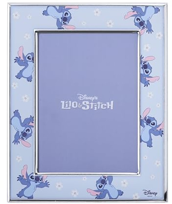 VALENTI & CO. Disney Baby – Stitch & Angel – Marco de fotos de mesa de plata, idea de regalo para bautizo o cumpleaños
