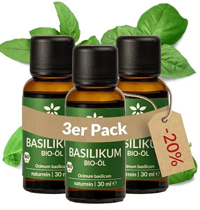 Heldengrün® BIO Basilikumöl [100% NATURREIN] Zertifiziertes Lebensmittel zum Kochen - Basilikum Öl aus Griechenland - Basilikum Bio Aroma, Basil Oil - 3 x 30 ml