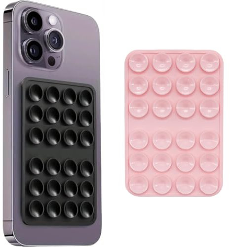 Octobuddy Silicone Suction Phone Case Mount, Hands-Free, Strong Grip Holder for Selfies and Videos, 2Pack BLACK + PINK, Non Slip Suction Cup, Sticky Phone Stand, Compatible with iPhone, Samsung, Max