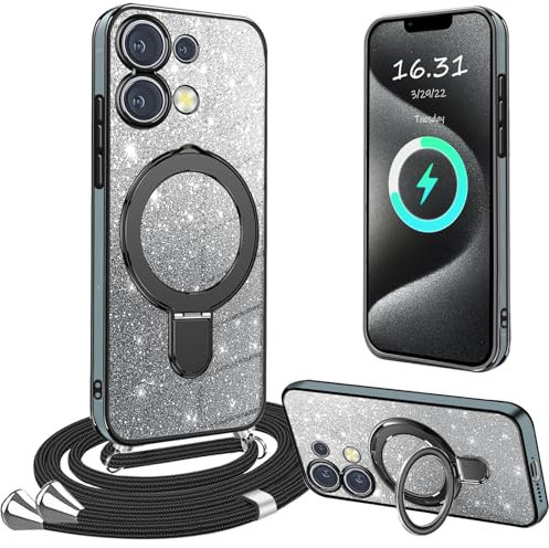 Cover Brillantini con Cordino per Xiaomi Redmi Note 13 Pro 4G,[DIY Supporto] Custodia Trasparente Antiurto Silicone TPU con Laccio Tracolla Supporto Case,Cover con Collana per Redmi Note 13 Pro 4G