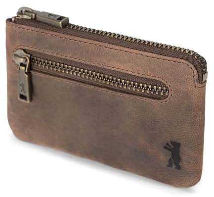 Berliner Bags Vintage Geldbörse Eli, Kleines Portmonee aus Leder mit Schlüsselanhänger, Schlüsseltasche für Damen und Herren – Braun