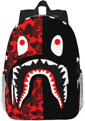MISTRARA Rot-schwarzer Hai-Rucksack, 38,1 cm (15 Zoll), leichter Rucksack, Laptop-Rucksack, Wanderrucksack, Sportrucksack, Schwarz , One size