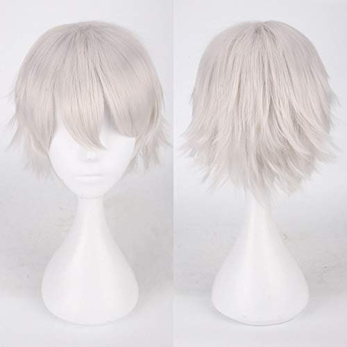 JUFKGBAR-2024Hochwertige billige Anime Tokyo Ghouls Ken Kaneki Cosplay Perücke Mädchen Jungen Uta Short Schwarz Grau Weiß Synthetisches Haar Perücken One Size Ken Perücke k049-2