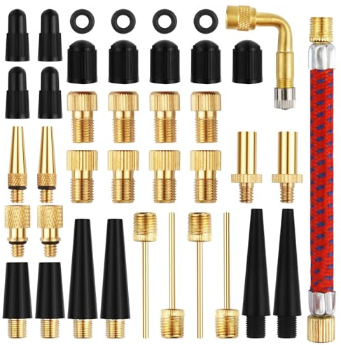 42teiliges Fahrradventil Adapter Set,alle Ventiladapter für Fahrräder,Autoventiladapter und französische Ventiladapter,Ballnadel und Winkelstück Kompressorventiladapter-Winkelstück