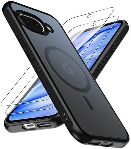 Natbok Magnética Funda para Google Pixel 9a, Funda Pixel 9a Compatible con MagSafe con 2 Protector de Pantalla, Carcasa Translúcida Mate Trasera Fina Antigolpes para Google 9a