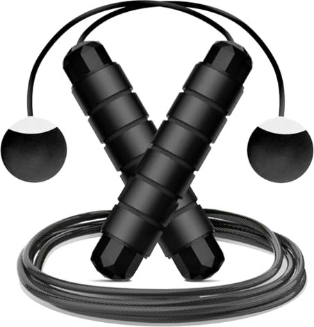 ONEGlobal Steel Reinforced Cordless Skipping Rope for Adults | Adjustable Tangle-Free dual Jump Rope with Comfortable Non-Slip EVA Foam Handle for Workouts, Boxing Exercises (Cordless, Black)