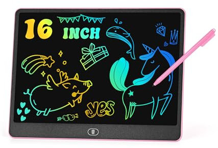 Tableta de Escritura LCD 16 Pulgadas, Tablero de Dibujo Electrónico, Colorida Pizarra Tableta Gráfica Infantil Juguete Juego de Regalo Cumpleaños para Niñas y Niños de 3 4 5 6 7 8 9 Años