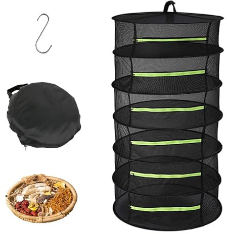 GOIEHIR Rete Essiccazione,Essiccatore per Erbe Aromatiche a 6 Strati Sospeso, con Ganci e Cerniere, Rete per Essiccazione a Maglie per Piante, Erbe Aromatiche,Sspezie, Verdure, Carne