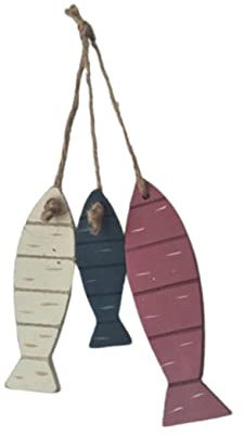 CLISPEED Holzfisch Deko Handgeschnitzt Fisch Ornament Hängen Wandkunst Türbehang Mediterran Stil Holzdekoration Wanddeko Fischfigur