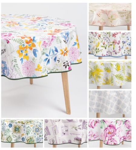 laro Ø 160 cm Premium Line Sommerblumen Bunt Hell Tischdecke rund - PVC Kunststoff - Wasserdicht & abwischbar, Muster:Sommerblumen Bunt Hell, Größe: Rund 160cm