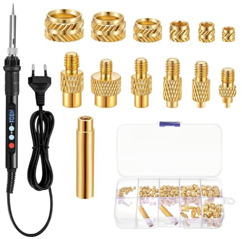 139 Stück Gewindeeinsätze Lötspitzen Set, 90W Digital Lötkolben mit Temperatur Einstellbar, Lötspitzen für Gewindeeinsatz M2 M3 M4 M5 M6 M8, Einschmelzmuttern für 3D Drucker Zubehör