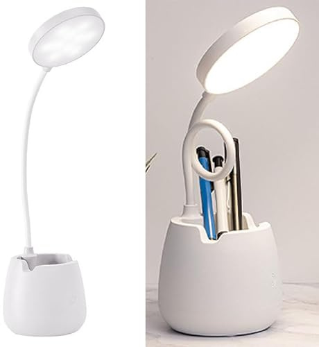 Fafeicy Tragbare LED -Schreibtischlampe Hohe Helligkeit Eye Protective USB Wiederaufladbare Lesenlicht für Schlafzimmer, Multifunktionale Nachtlampe mit Stifthalter, für Erwachsene (WHITE)
