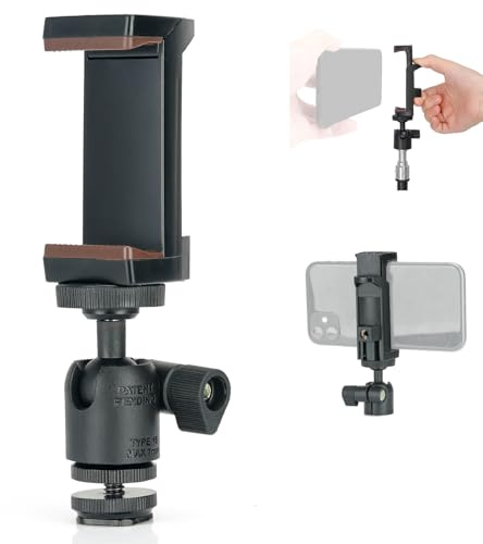 Koolehaoda Phone Mount Adapter with Ball Head, 1/4 Hot Shoe Tripod Clip | Universal Smartphone Clamp 360° Swivel Adjustable, for Selfie Stick Ring Light Monopod, Anti-slip Portable Phone Holder