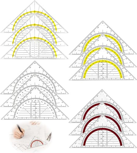 Geodreieck 12 Stück Set Gelb Rot Transparent Mit Weißer Tasche geodreieck groß Für Schule Uni Oder Büro Für Studenten Büro Designer Malerei