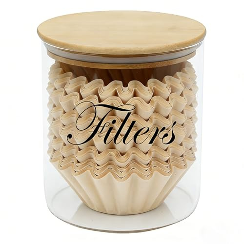 Punorric Coffee Filter Holder - Glass Jar with Bamboo Wood Lid for Coffee Filter Papers, Dust-Proof Moisture-Proof Coffee Filter Container, Farmhouse Decor for Kitchen