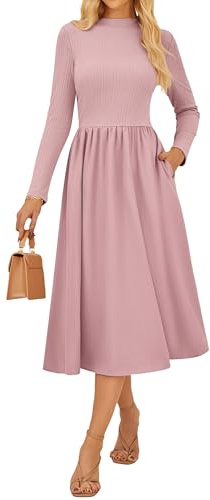 Winter Herbstkleider Damen A-Linien-Midikleid Tunika Freizeitkleid mit Taschen Graurosa M