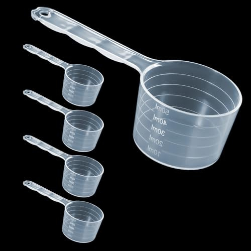 TIESOME 5 cucchiai dosatori trasparenti con scala misurino, 50 ml, 40 ml, 30 ml, 20 ml, 10 ml, per cottura, caffè, detersivo in polvere proteica, creatina