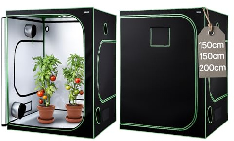 VEVOR Tenda da Coltivazione da Interno 150x150x200 cm, Tenda da Coltivazione per Piante da Interno, con Illuminazione LED a Spettro Completo, Sistema di Ventilazione, Mylar 600D Riflettente